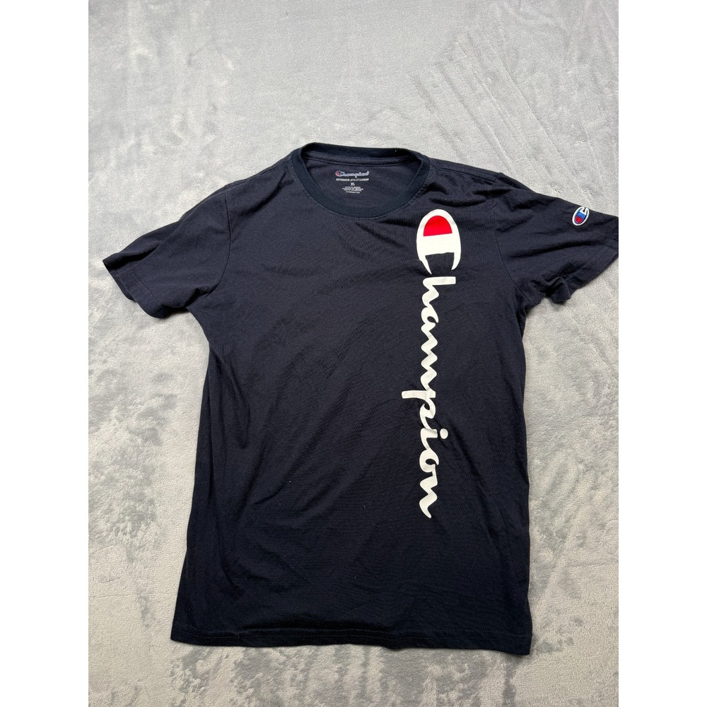 Champion Authentic T-Shirt Womens XL Navy Blue Fitted Slim Script Logo Crew Neck